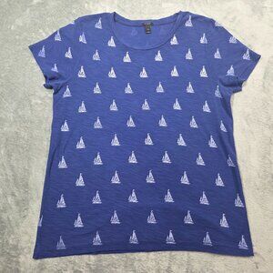 J Crew Top Womens Medium Blue Sail Boat Beachy Coastal Vacation Nautical Tee